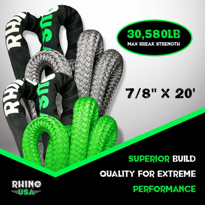 Rhino USA Kinetic Energy Recovery Rope (7/8In X 20Ft) Gray Cargo Tie-Downs Rhino USA