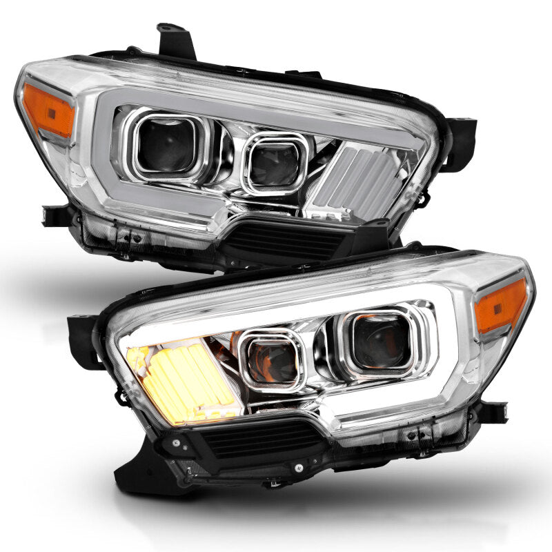 ANZO 2016-2017 Toyota Tacoma Projector Headlights w/ Plank Style Design Chrome/Amber w/ DRL Headlights ANZO