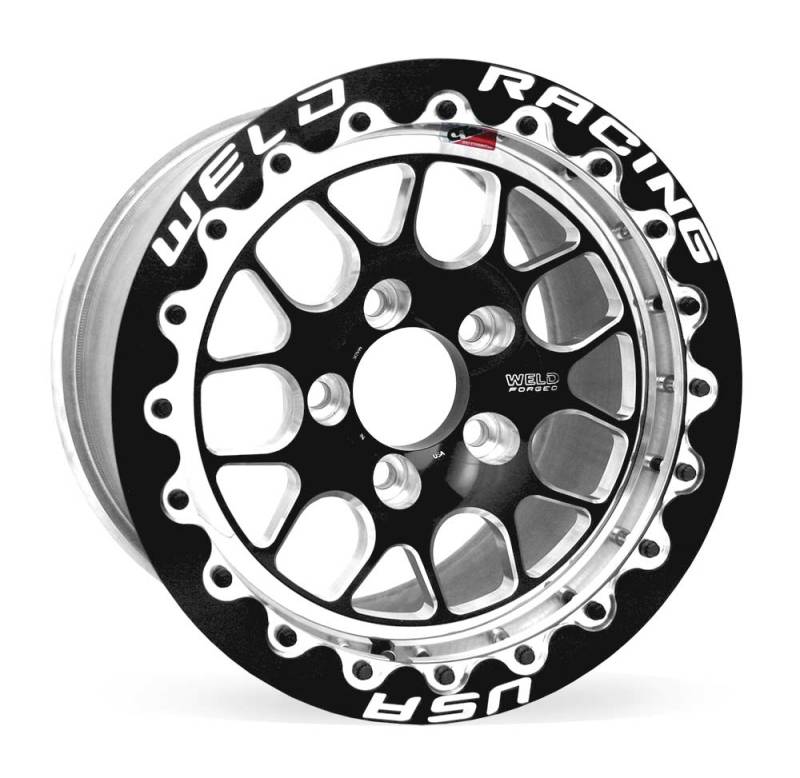 Weld S77 15x11.33 / 5x4.5 BP / 7.5in. BS Black Wheel (Low Pad) - Black Single Beadlock MT Wheels - Forged Weld