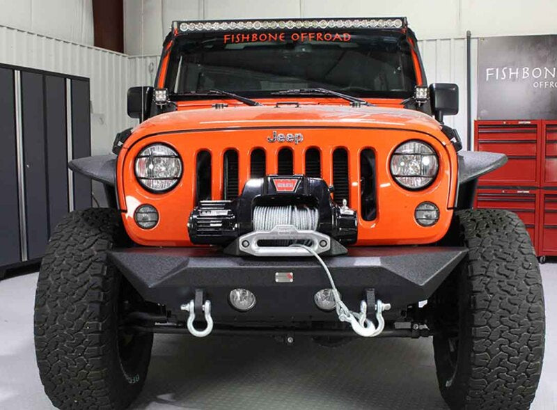 Fishbone Offroad 07-18 Jeep Wrangler JK Rubicon Unlimited Steel Front Bumper - Blk Txtrd Powdercoat Bumpers - Steel Fishbone Offroad