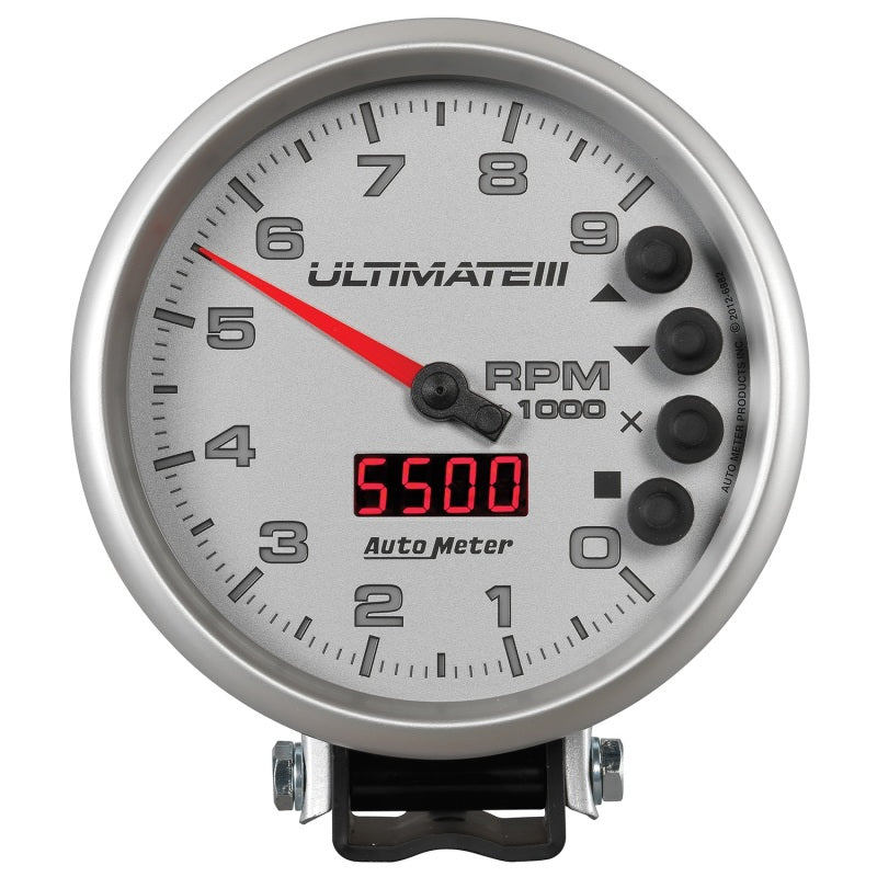 Autometer 5 inch Ultimate III Playback Tachometer 9000 RPM - Silver Performance Monitors AutoMeter