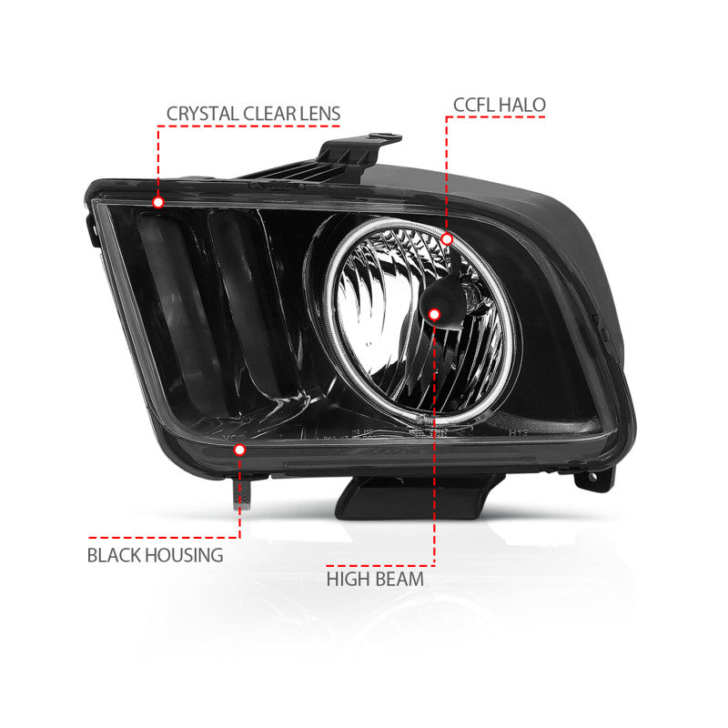 ANZO 2005-2009 Ford Mustang Crystal Headlights w/ Halo Black (CCFL) Headlights ANZO