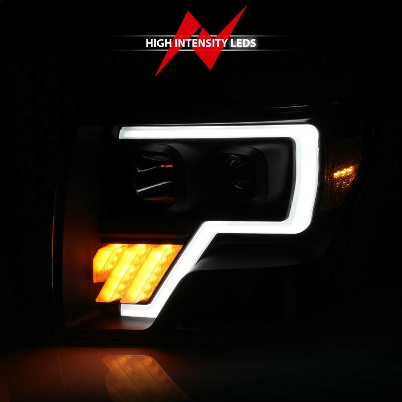 ANZO 2009-2014 Ford F-150 Projector Light Bar G4 H.L. Black Amber Headlights ANZO