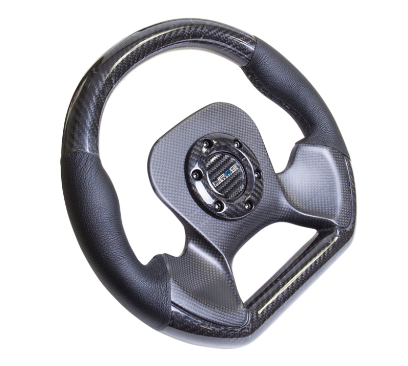 NRG Carbon Fiber Steering Wheel (320mm) CF Center Plate & Two-Tone Carbon w/Leather Trim Handles Steering Wheels NRG
