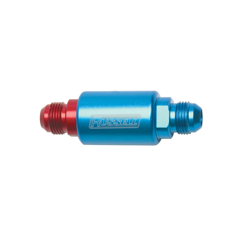 Russell Performance Red/Blue Anodized (3-1/4in Length 1-1/4in dia. -8 male inlet/outlet) Fuel Filters Russell