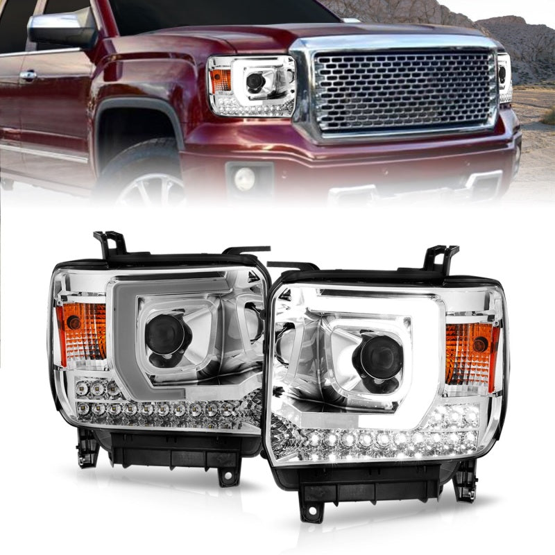 ANZO 14-15 GMC Sierra 1500/2500HD/3500HD Plank Style Projector Headlight - Chrome Housing Headlights ANZO