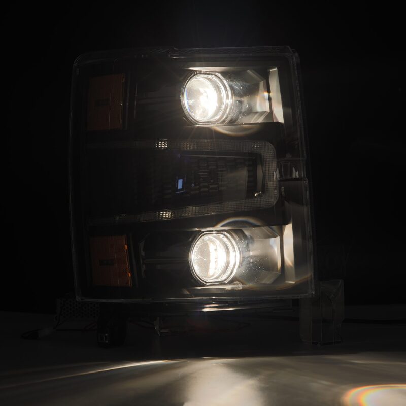 AlphaRex 14-15 Chevy 1500 PRO-Series Projector Headlights Black w/ Sequential Signal & DRL Headlights AlphaRex