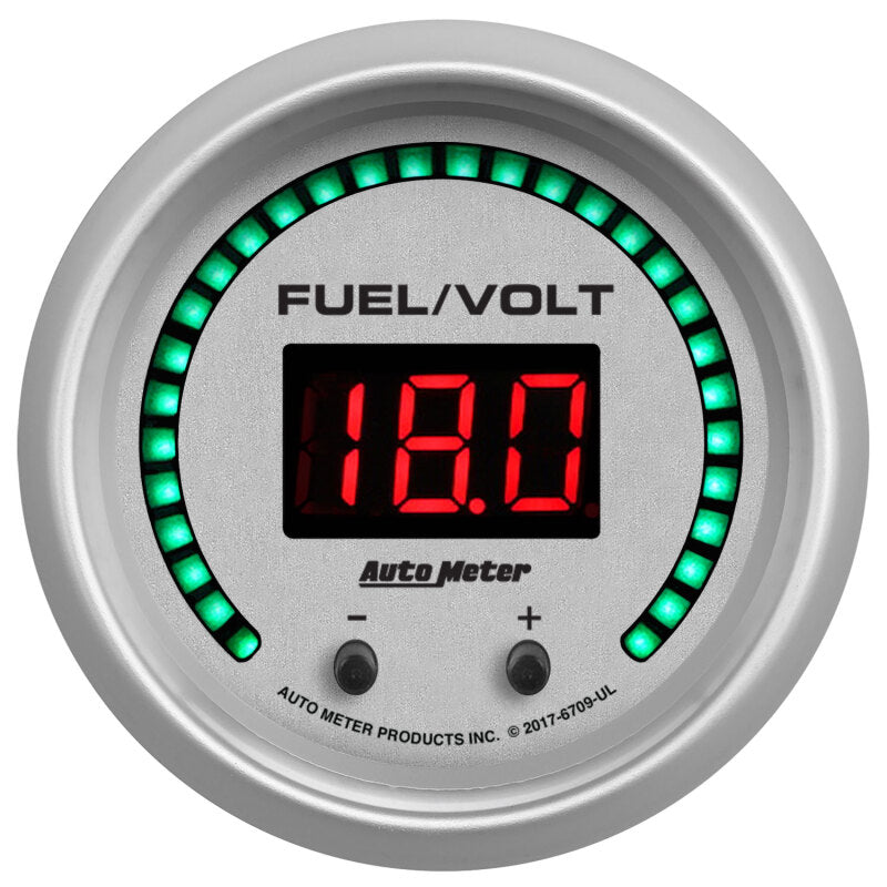 Autometer 52.4mm Silver Switchable 0-100 Fuel Level/8-18V Voltmeter Ultra-Lite Elite Digital Gauge Gauges AutoMeter