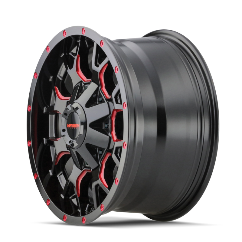 Mayhem 8015 Warrior 17x9 / 5x127 BP / -12mm Offset / 87mm Hub Black w/ Prism Red Wheel Wheels - Cast Mayhem