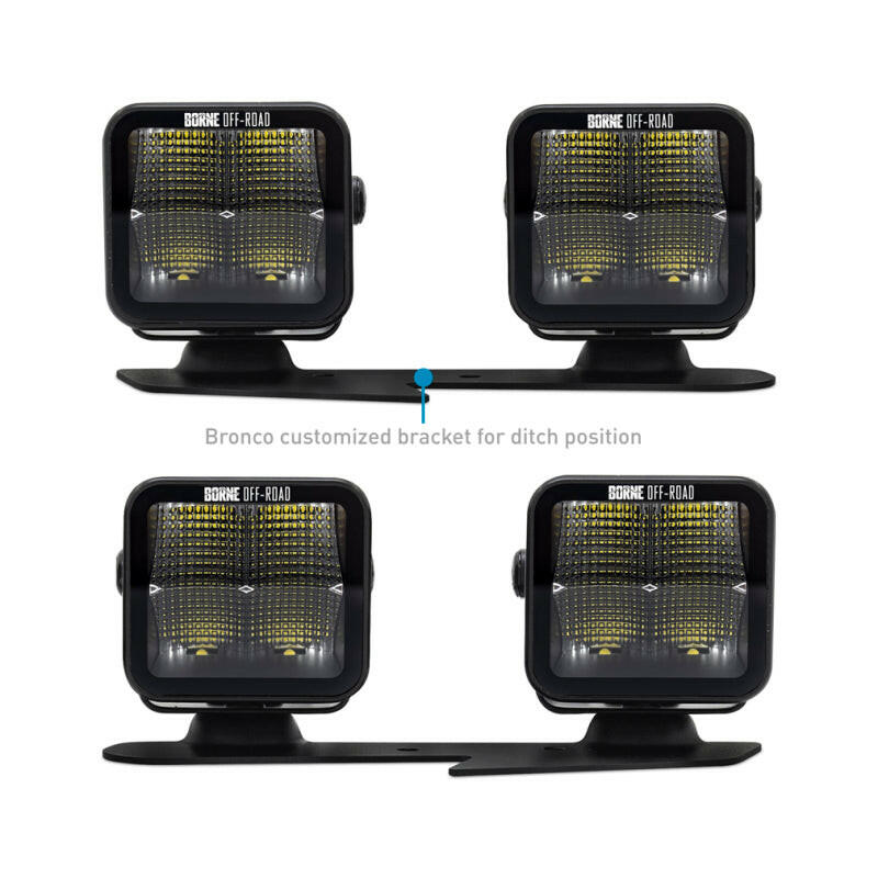 Borne Off-Road 21+ Bronco Light Pods 4pc Ditch 3x3 Flood Light Bars & Cubes Borne Off-Road