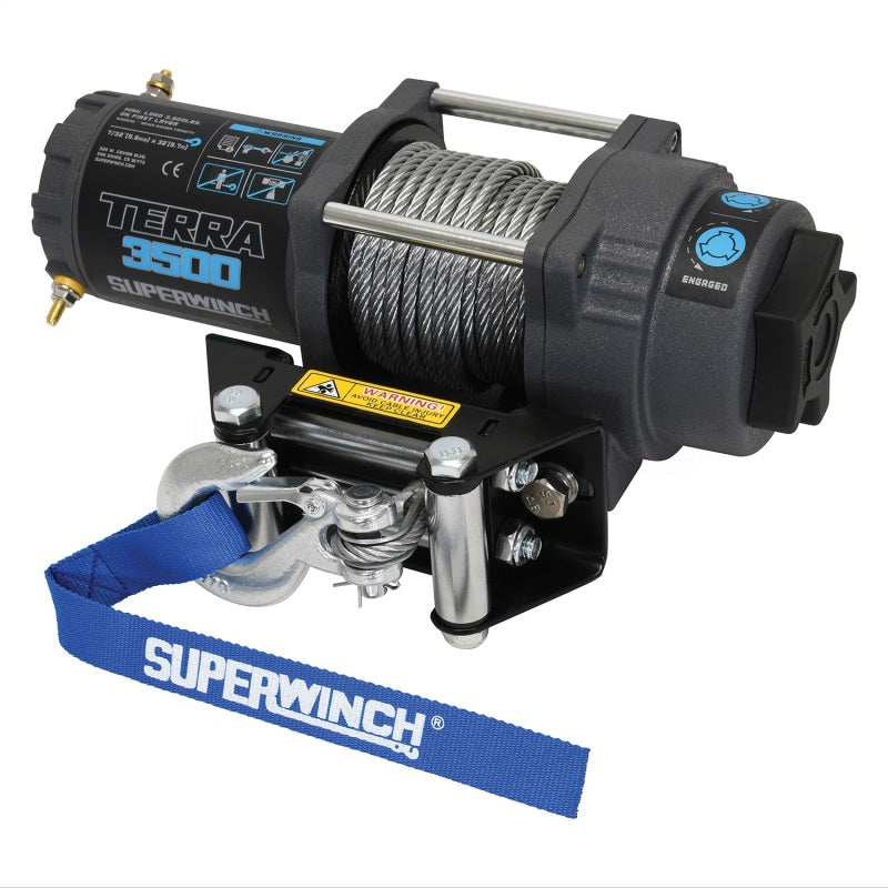 Superwinch 3500 LBS 12V DC 7/32 in x 32 ft Steel Rope Terra 3500 Winch - Gray Wrinkle Winches Superwinch