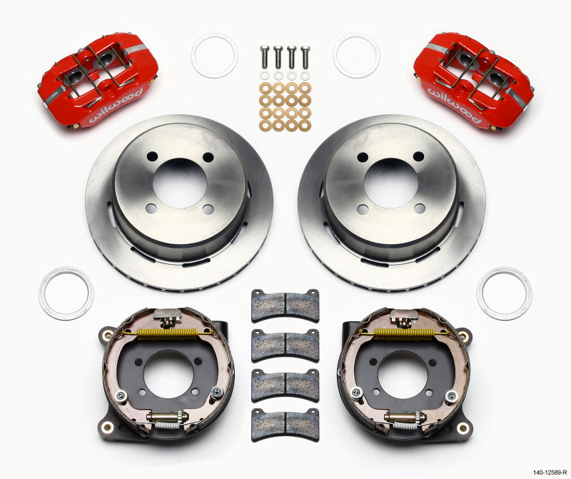 Wilwood Dynapro Low-Profile 11.00in P-Brake Kit - Red Ford 7.5in Rear 2.80 Offset - 4-Lug Big Brake Kits Wilwood