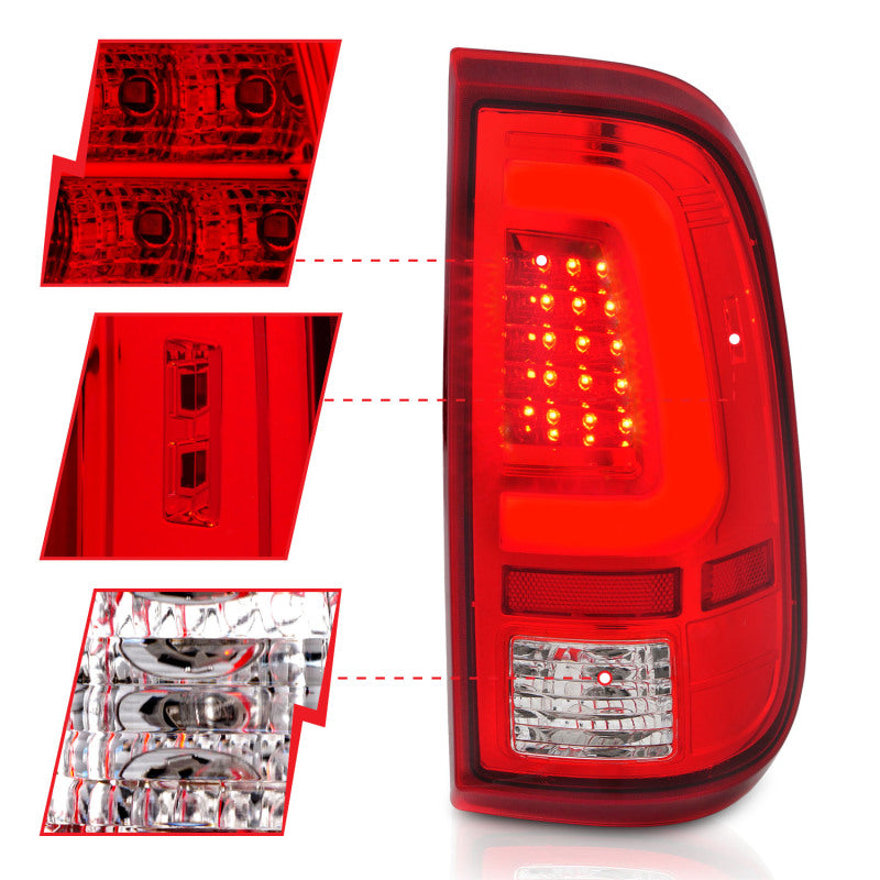 ANZO 2008-2016 Ford F-250 LED Taillights Chrome Housing Red/Clear Lens (Pair) Tail Lights ANZO