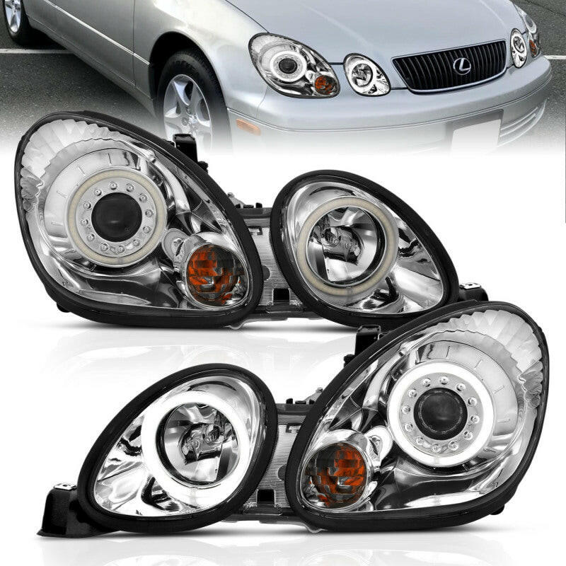 ANZO 1998-2005 Lexus Gs300 Projector Headlights w/ Halo Chrome Headlights ANZO