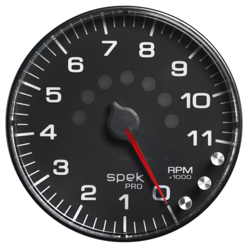 Autometer Spek-Pro Gauge Tachometer 5in 11K Rpm W/Shift Light & Peak Mem Black/Black Gauges AutoMeter