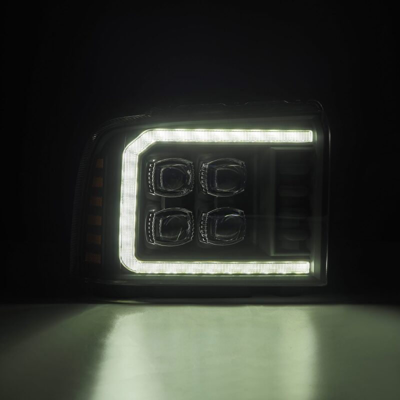 AlphaRex 05-07 Ford F250/350/450/550 Super Duty NOVA LED Proj HL Blk w/Actv Light & Seq Sig + SB DRL Headlights AlphaRex