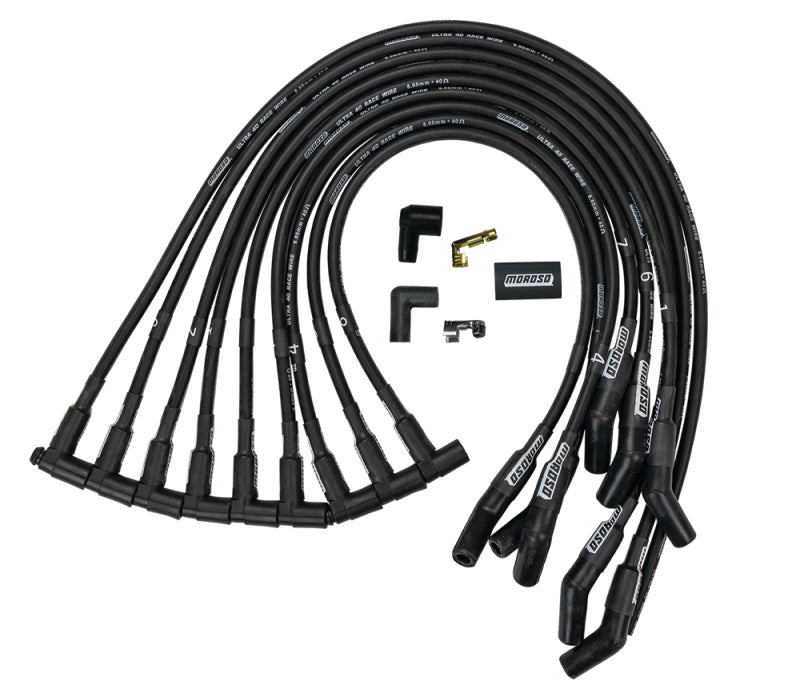Moroso Chevrolet Small Block Ignition Wire Set - Ultra 40 - Unsleeved - HEI - 135 Degree - Black Spark Plug Wire Sets Moroso