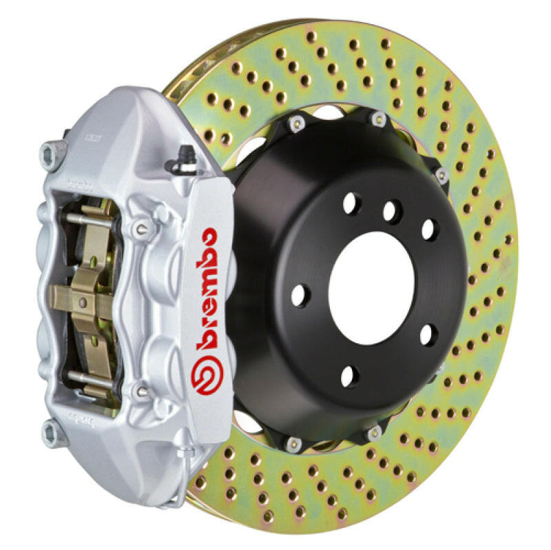 Brembo 10-15 Camaro SS/V6 Camaro ZL1 Rear GT BBK 4 Piston Cast 380x28 2pc Rotor Drilled-Silver Brake Kits - Performance Slot Brembo