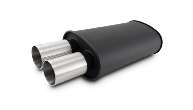 Vibrant Streetpower Flat Blk Muffler 9x5x15in Body 2.5in Inlet ID 3in Tip OD w/Dual Straight Tips Muffler Vibrant