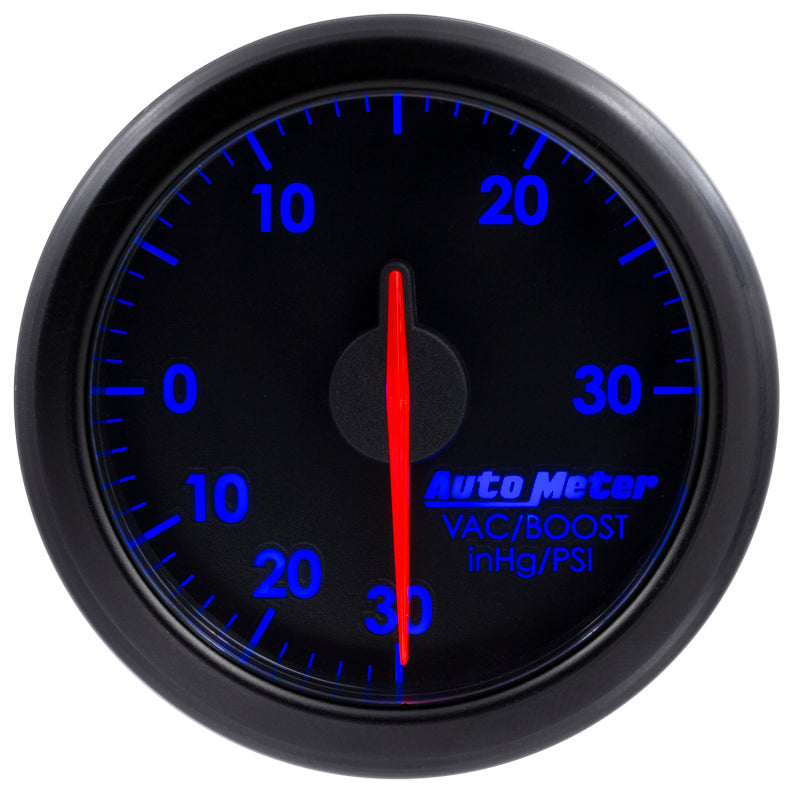 Autometer Airdrive 2-1/6in Boost/Vac Gauge 30in HG/30 PSI - Black Gauges AutoMeter
