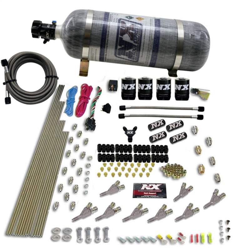 Nitrous Express STD Nozzle Nitrous Kit (200-500HP) Gas w//Dist Block & 4 Solenoids w/15lb Bottle Nitrous Systems Nitrous Express
