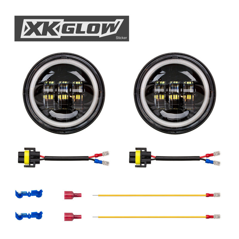 XK Glow Black 2pc. Motorcycle Driving Lights w/ Amber Halo Headlights XKGLOW