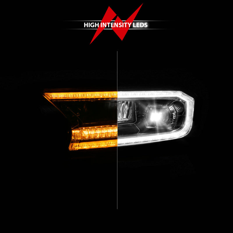 ANZO 19-23 Ford Ranger (Factory Halogen Models) Full LED Proj Headlights DRL/SeqSig Chrome - Pair Headlights ANZO