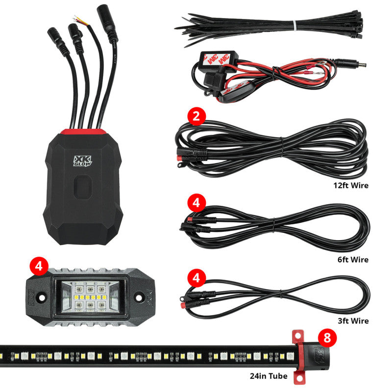 XK Glow RGBW Addressable LED Underglow Kits Advanced XKalpha App Controlled Light Accessories and Wiring XKGLOW