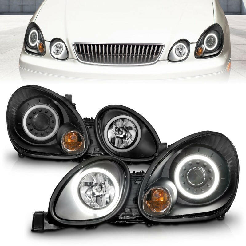 ANZO 1998-2005 Lexus Gs300 Projector Headlights w/ Halo Black Headlights ANZO