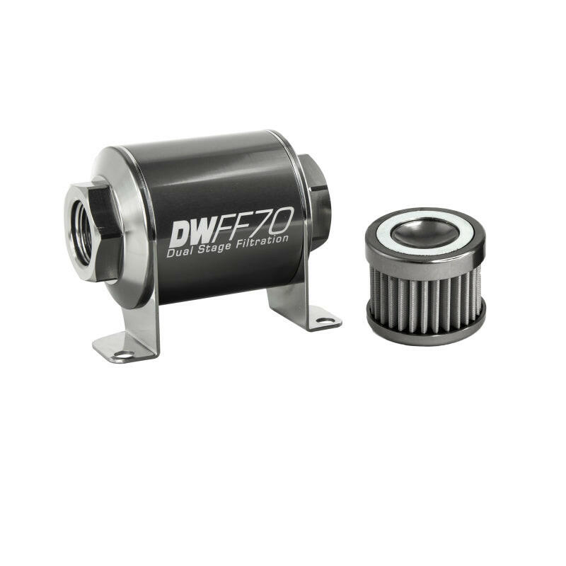 DeatschWerks Stainless Steel 8AN 40 Micron Universal Inline Fuel Filter Housing Kit (70mm) Fuel Filters DeatschWerks