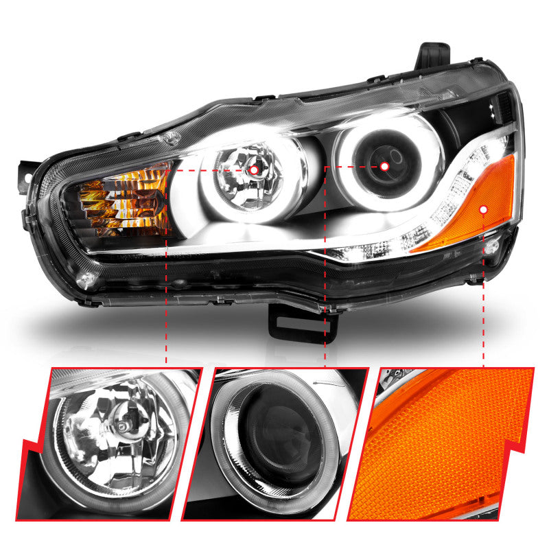 ANZO 2008-2015 Mitsubishi Lancer Projector Headlights w/ Halo Black (CCFL) Headlights ANZO