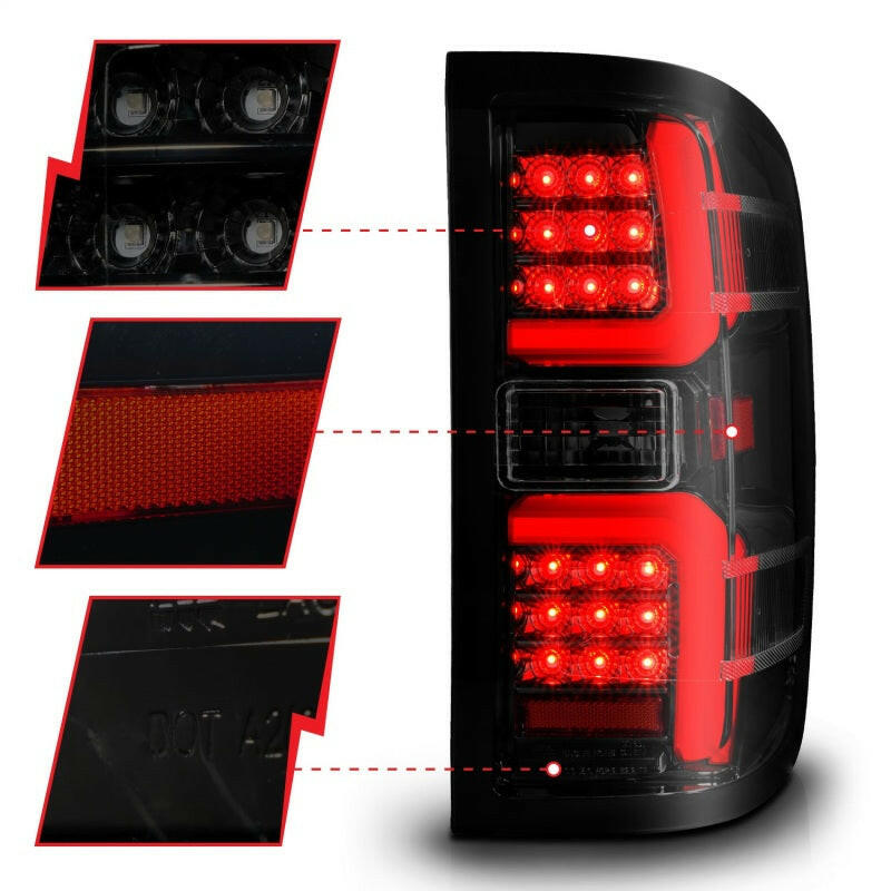 ANZO 15-19 Chevrolet Silverado 2500 HD/3500 HD LED Taillight w/ Sequential Black Housing/Smoke Lens Tail Lights ANZO