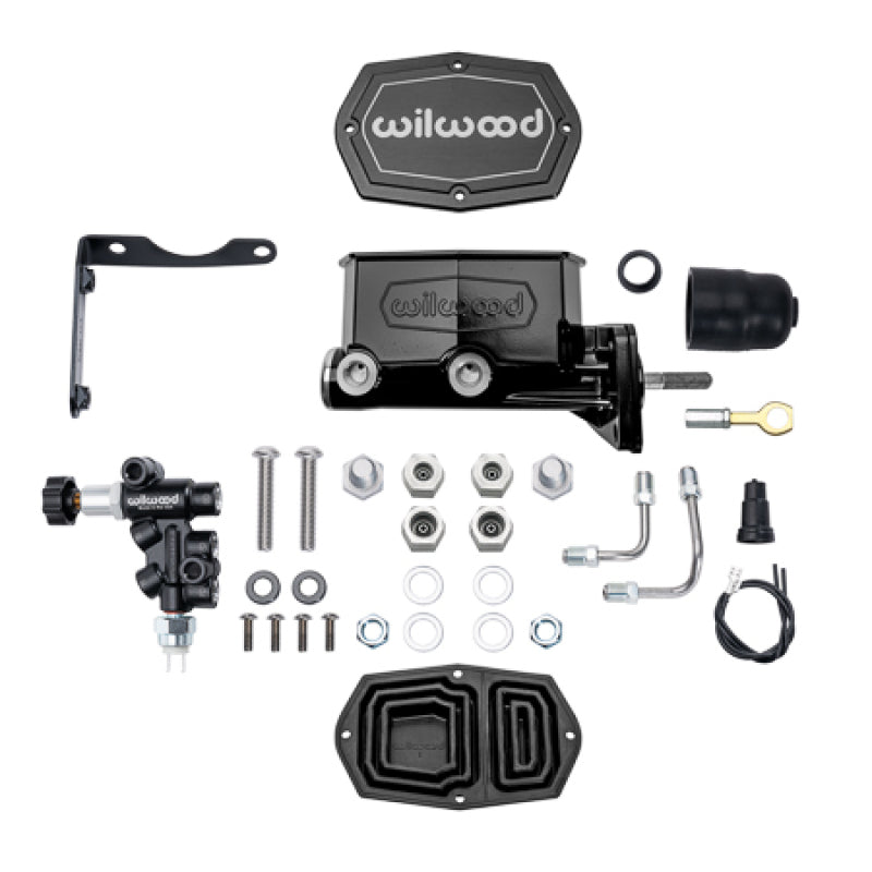 Wilwood MOPAR Compact Tandem M/C Kit w/ P-Valve & Pushrod 1in Bore - Black Brake Master Cylinder Wilwood