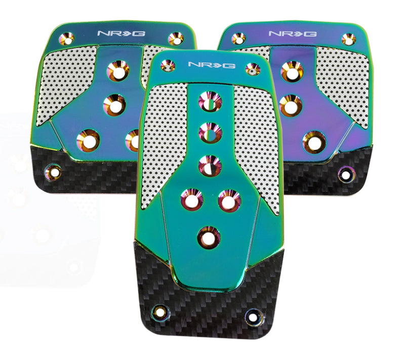 NRG Aluminum Sport Pedal M/T - Neochrome w/Black Carbon Pedal Covers NRG