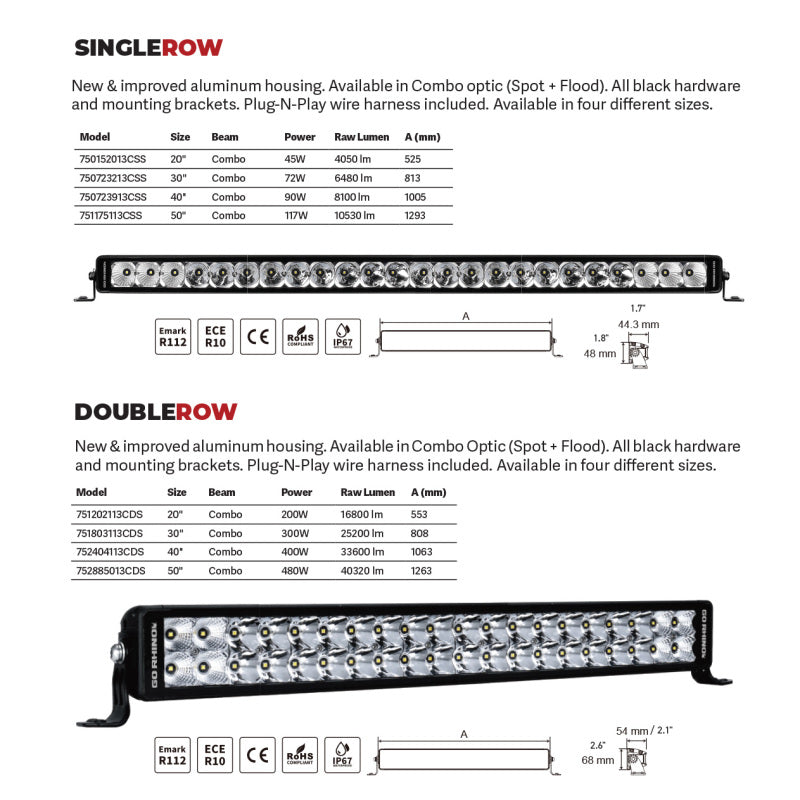 Go Rhino Xplor Bright Series Dbl Row LED Light Bar (Side/Track Mount) 21.5in. - Blk Light Bars & Cubes Go Rhino