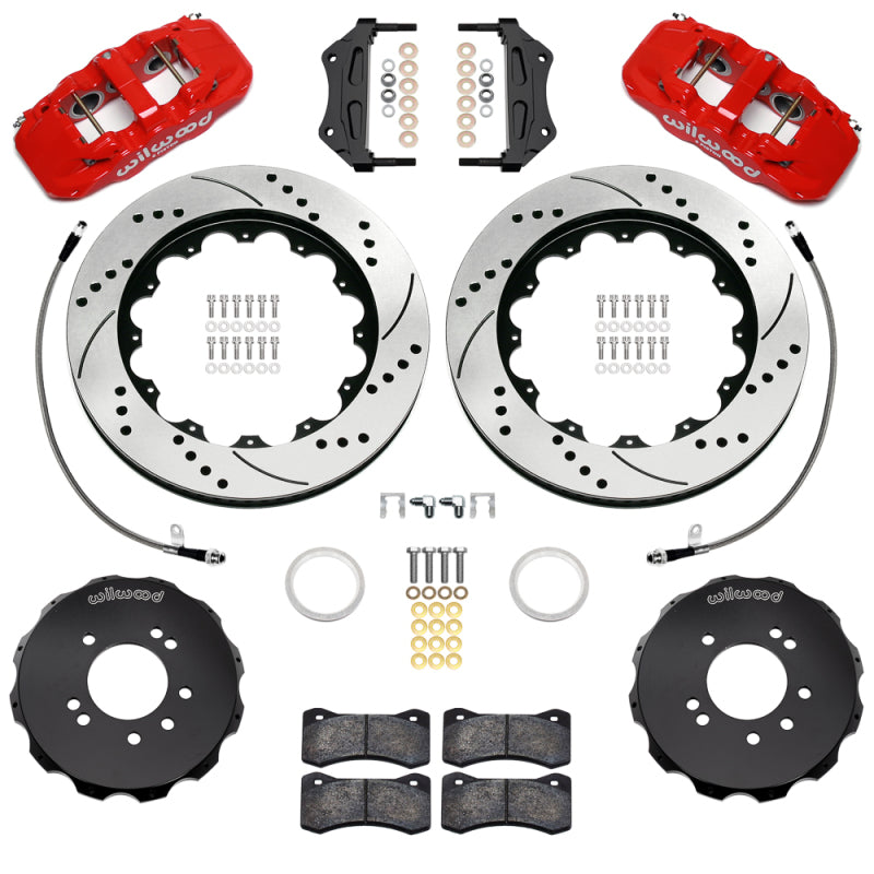 Wilwood 95-98 Nissan Skyline Aerolite 6R Front BBK w/ 14.00in D/S Rotors & Flexlines - Red Big Brake Kits Wilwood