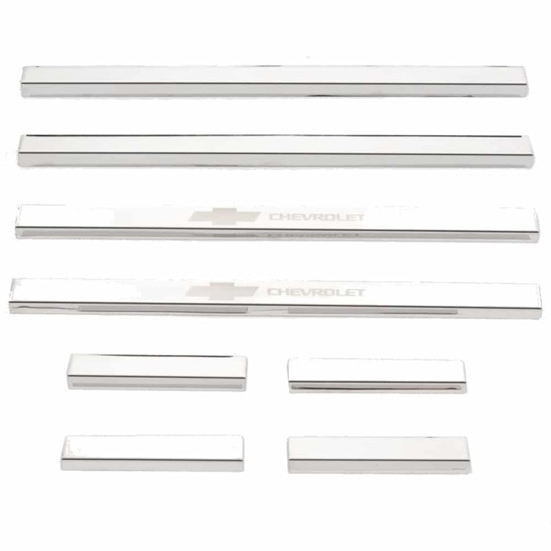 Putco 14-18 Chevy Silv LD - Double Cab w/ CHEVROLET Etching (8pcs) SS Door Sills Door Panels Putco