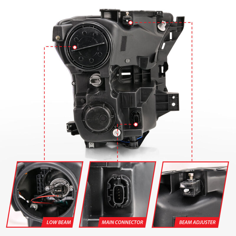 ANZO 15-17 Ford F-150 Proj Headlights w/ Plank Style Design Chrome w/ Amber Sequential Turn Signal Headlights ANZO