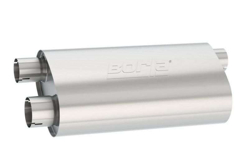 Borla Universal Pro-XS Muffler Oval 3in Inlet/ 2.5in Dual Outlet Transverse Flow Notched Muffler Muffler Borla