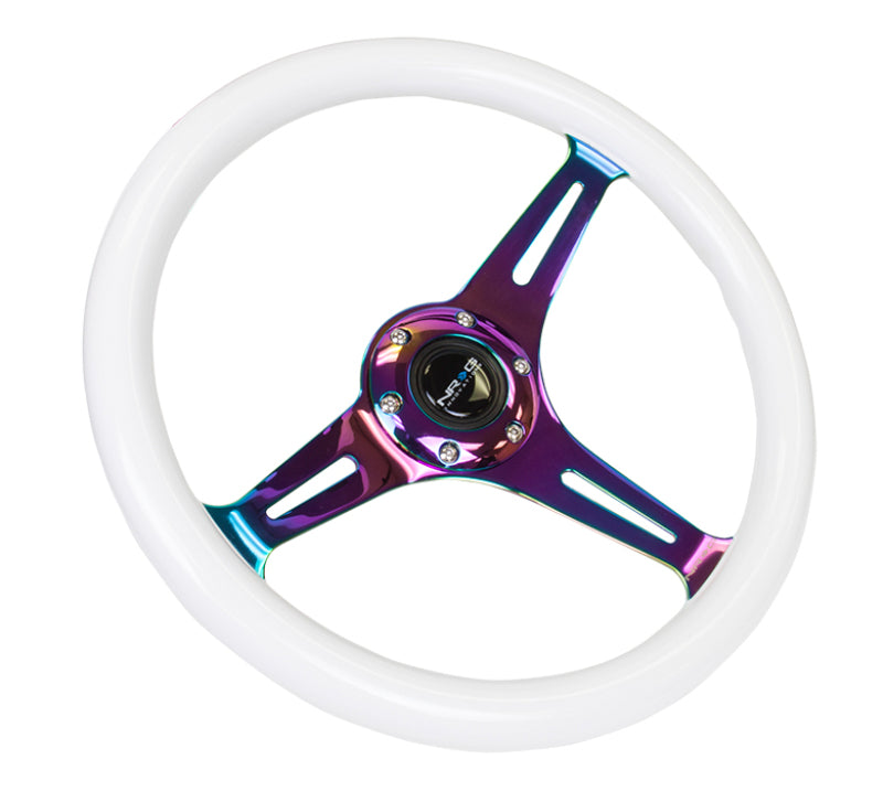 NRG Classic Wood Grain Steering Wheel (350mm) Glow-N-The-Dark Green Grip w/Neochrome 3-Spoke Center Steering Wheels NRG