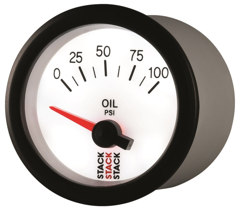 Autometer Stack 52mm 0-100 PSI 1/8in NPTF Electric Oil Pressure Gauge - White Gauges AutoMeter