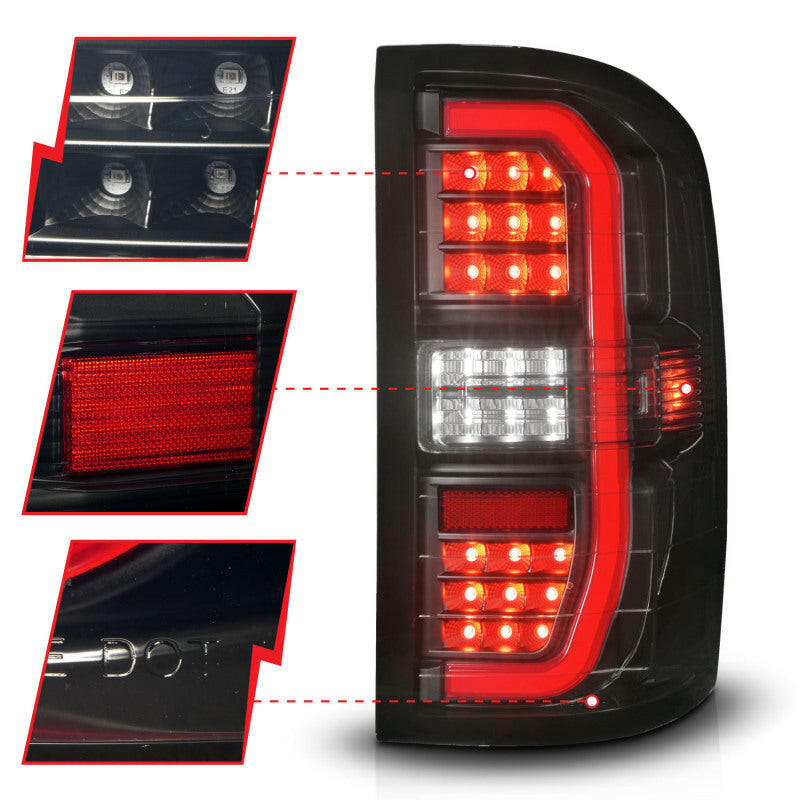 ANZO 14-18 GMC Sierra 1500 Full LED Taillights Black Housing Smoke Lens (w/C Light Bars) Tail Lights ANZO