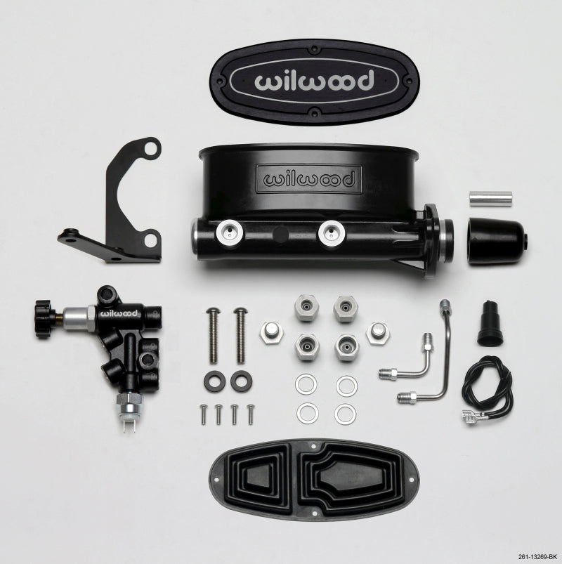 Wilwood HV Tandem M/C Kit w L/H Bracket & Prop Valve - 1in Bore Black Brake Master Cylinder Wilwood