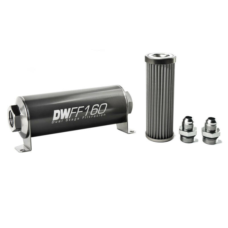 DeatschWerks Stainless Steel 8AN 40 Micron Universal Inline Fuel Filter Housing Kit (160mm) Fuel Filters DeatschWerks