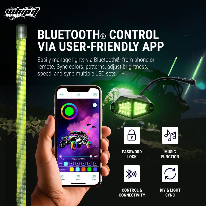 Whip It 3Ft Magnet Base w/ Spring Set Light Strip LED Whip It