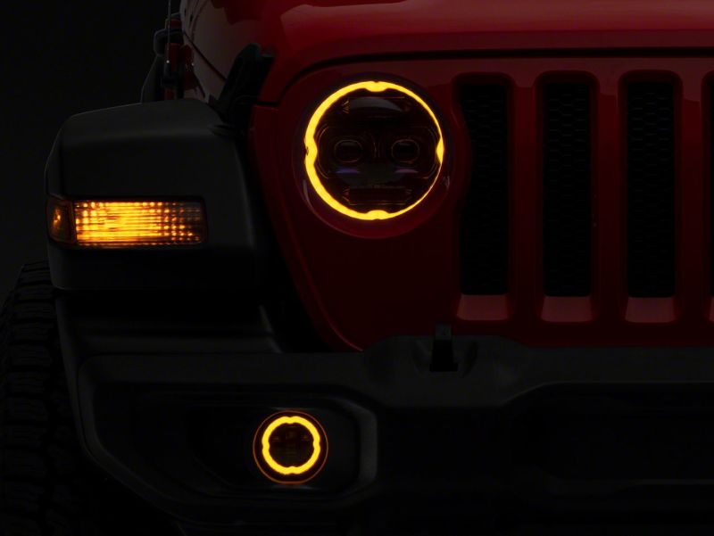 Raxiom 18-23 Jeep Wrangler JL Axial Series 9-In Angel Eye LED Headlights- Blk Housing (Clear Lens) Headlights Raxiom