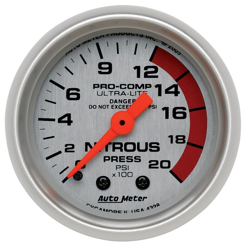 Autometer Ultra-Lite 52mm 2000 PSI Mechanical Nitrous Pressure Gauge Gauges AutoMeter