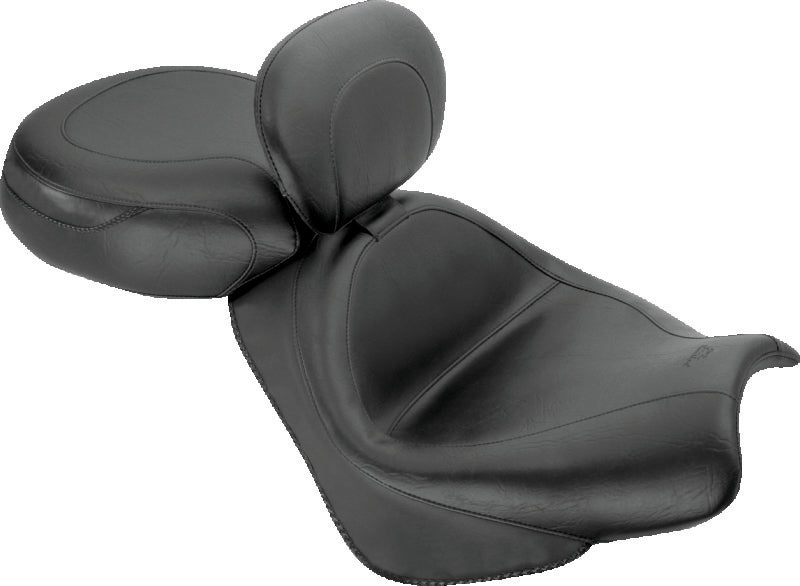 Mustang 02-08 Honda VTX1800 Retro, S, T Wide Touring 2PC Seat w/ Driver Backrest - Black Two-Piece Motorcycle Seats Mustang Motorcycle