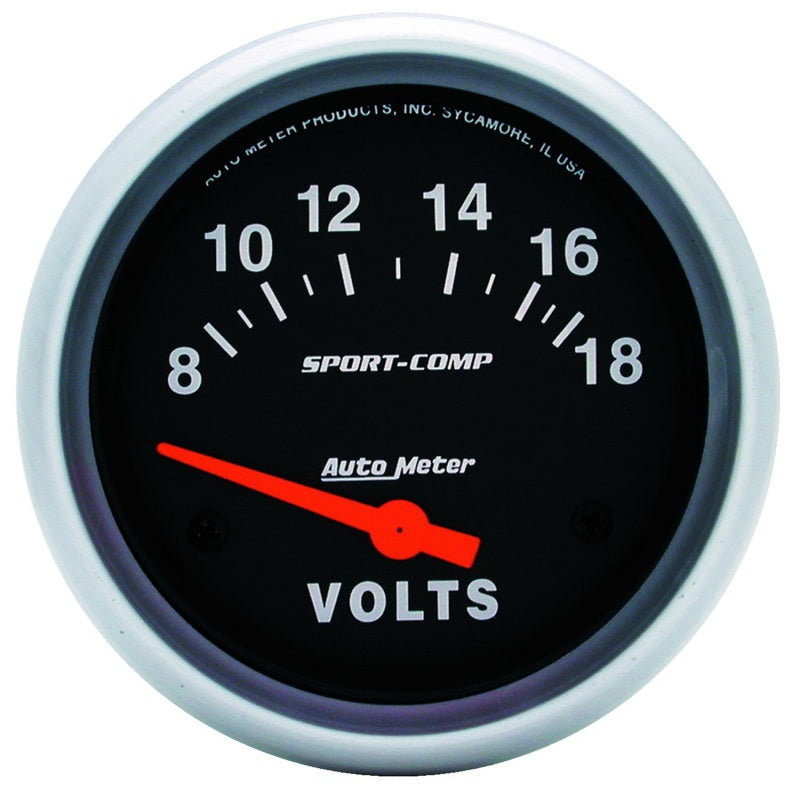 Autometer Sport-Comp 2 5/8in 8-18 Volt Short Sweep Electric Voltmeter Gauge Gauges AutoMeter