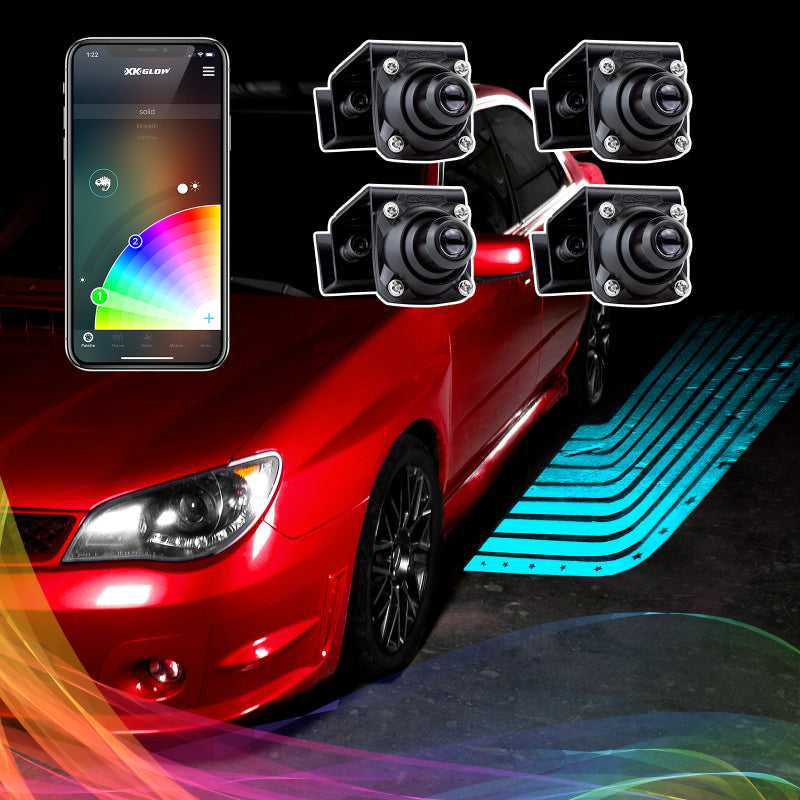 XK Glow Curb FX Bluetooth XKchrome App Waterproof LED Projector Welcome Light Angel Wing Style 4pc Light Accessories and Wiring XKGLOW